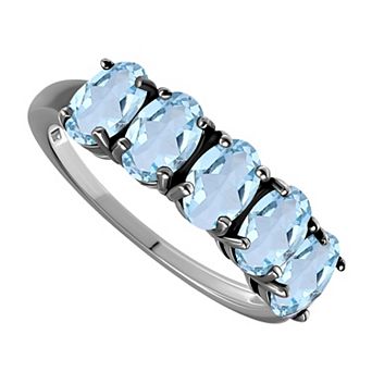 Aleure Precioso Sterling Silver Gemstone 5-Stone Faceted Oval Ring