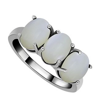 Aleure Precioso Sterling Silver Gemstone 3-Stone Cabachon Oval Ring