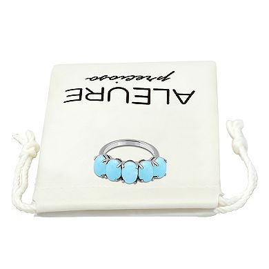 Aleure Precioso Sterling Silver 5-Stone Prong-Set Oval Cabochon Ring