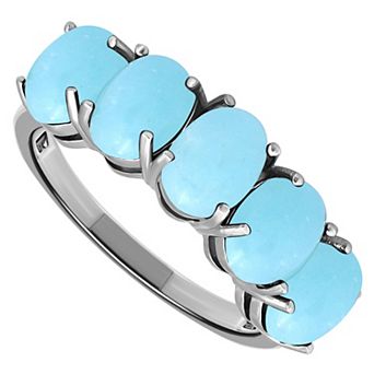 Aleure Precioso Sterling Silver 5-Stone Prong-Set Oval Cabochon Ring