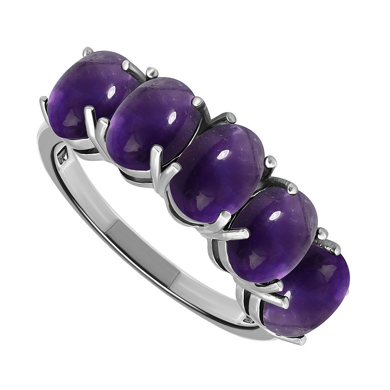 Aleure Precioso Sterling Silver 5-Stone Prong-Set Oval Cabochon Ring, Women's, Size: 8, Purple