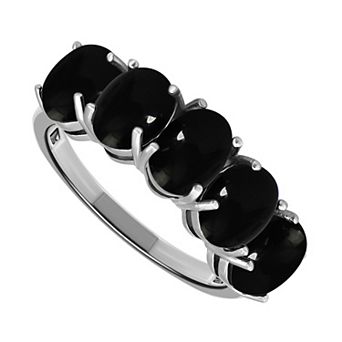 Aleure Precioso Sterling Silver 5-Stone Prong-Set Oval Cabochon Ring