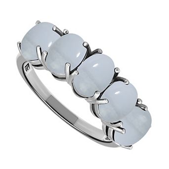 Aleure Precioso Sterling Silver 5-Stone Prong-Set Oval Cabochon Ring