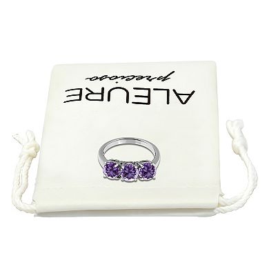 Aleure Precioso Sterling Silver Gemstone 3-Stone Faceted Round Ring