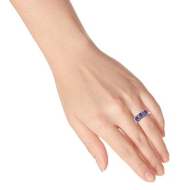 Aleure Precioso Sterling Silver Gemstone 3-Stone Faceted Round Ring