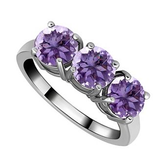 Aleure Precioso Sterling Silver Gemstone 3-Stone Faceted Round Ring