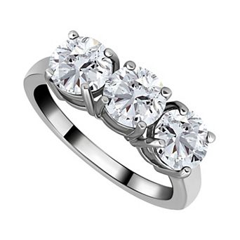 Aleure Precioso Sterling Silver Gemstone 3-Stone Faceted Round Ring