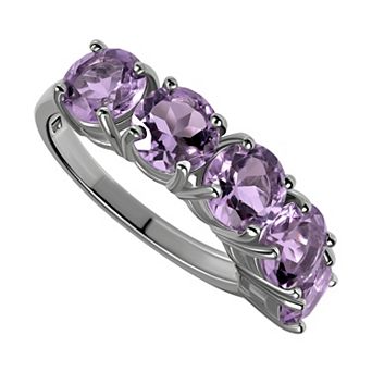 Aleure Precioso Sterling Silver Amethyst 5-Stone Faceted Round Ring