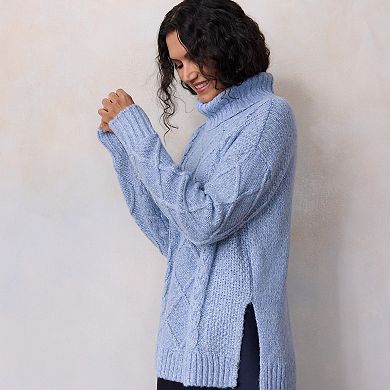 Petite LC Lauren Conrad Turtleneck Cable Tunic Sweater