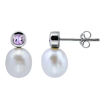 Aleure Precioso Sterling Silver Teardrop Freshwater Cultured Pearl & Gemstone Drop Posted Earrings