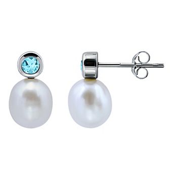 Aleure Precioso Sterling Silver Teardrop Freshwater Cultured Pearl & Gemstone Drop Posted Earrings