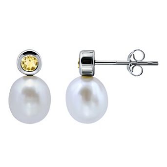 Aleure Precioso Sterling Silver Teardrop Freshwater Cultured Pearl & Gemstone Drop Posted Earrings