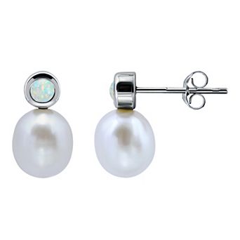 Aleure Precioso Sterling Silver Teardrop Freshwater Cultured Pearl & Gemstone Drop Posted Earrings