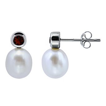 Aleure Precioso Sterling Silver Teardrop Freshwater Cultured Pearl & Gemstone Drop Posted Earrings