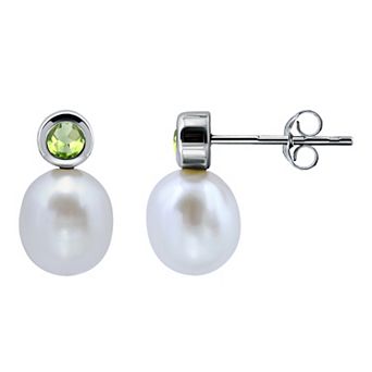 Aleure Precioso Sterling Silver Teardrop Freshwater Cultured Pearl & Gemstone Drop Posted Earrings