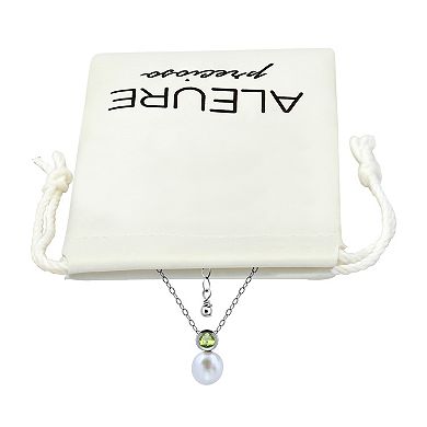 Aleure Precioso Sterling Silver Round Freshwater Cultured Pearl & Gemstone Pendant Necklace