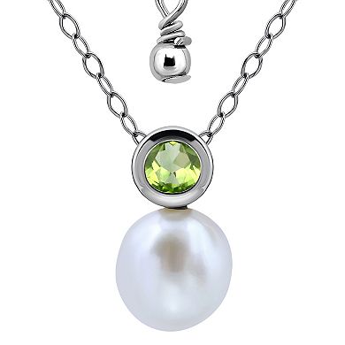 Aleure Precioso Sterling Silver Round Freshwater Cultured Pearl & Gemstone Pendant Necklace