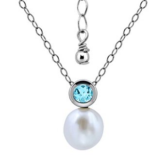 Aleure Precioso Sterling Silver Round Freshwater Cultured Pearl & Gemstone Pendant Necklace