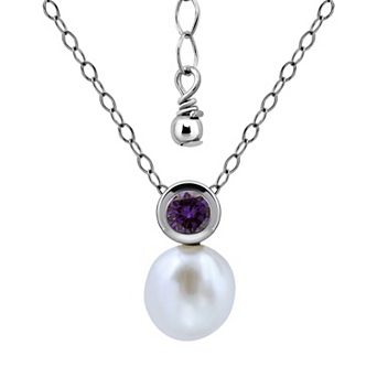 Aleure Precioso Sterling Silver Round Freshwater Cultured Pearl & Gemstone Pendant Necklace