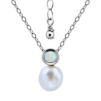 Aleure Precioso Sterling Silver Round Freshwater Cultured Pearl & Gemstone Pendant Necklace