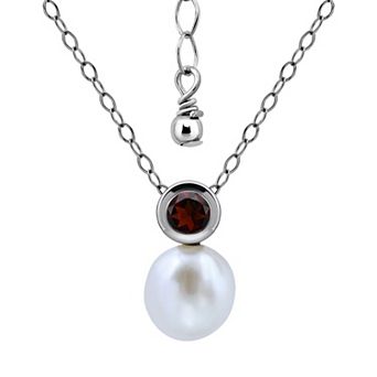 Aleure Precioso Sterling Silver Round Freshwater Cultured Pearl & Gemstone Pendant Necklace