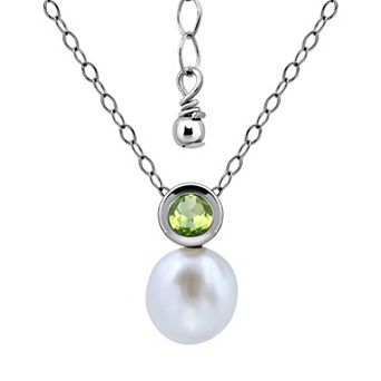 Aleure Precioso Sterling Silver Round Freshwater Cultured Pearl & Gemstone Pendant Necklace