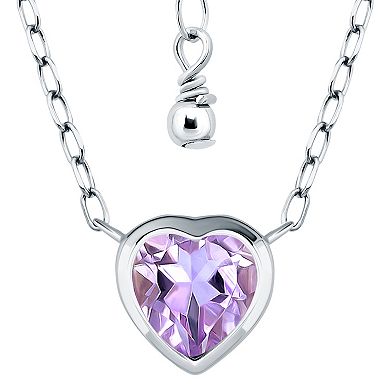 Aleure Precioso Sterling Silver Bezel Set Heart Shaped Stone Frontal Necklace
