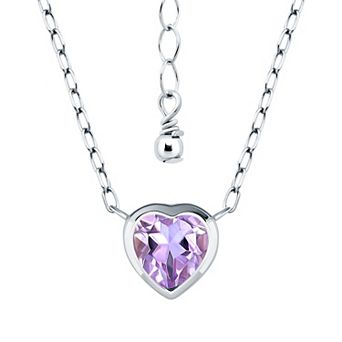 Aleure Precioso Sterling Silver Bezel Set Heart Shaped Stone Frontal Necklace