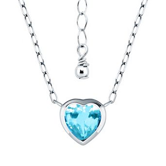 Aleure Precioso Sterling Silver Bezel Set Heart Shaped Stone Frontal Necklace