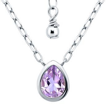 Aleure Precioso Sterling Silver Bezel Set Pear Shaped Pendant Necklace
