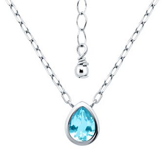 Aleure Precioso Sterling Silver Bezel Set Pear Shaped Pendant Necklace