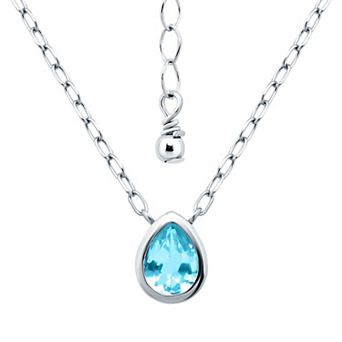 Aleure Precioso Sterling Silver Bezel Set Pear Shaped Pendant Necklace