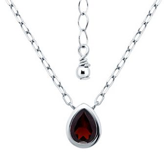 Aleure Precioso Sterling Silver Bezel Set Pear Shaped Pendant Necklace