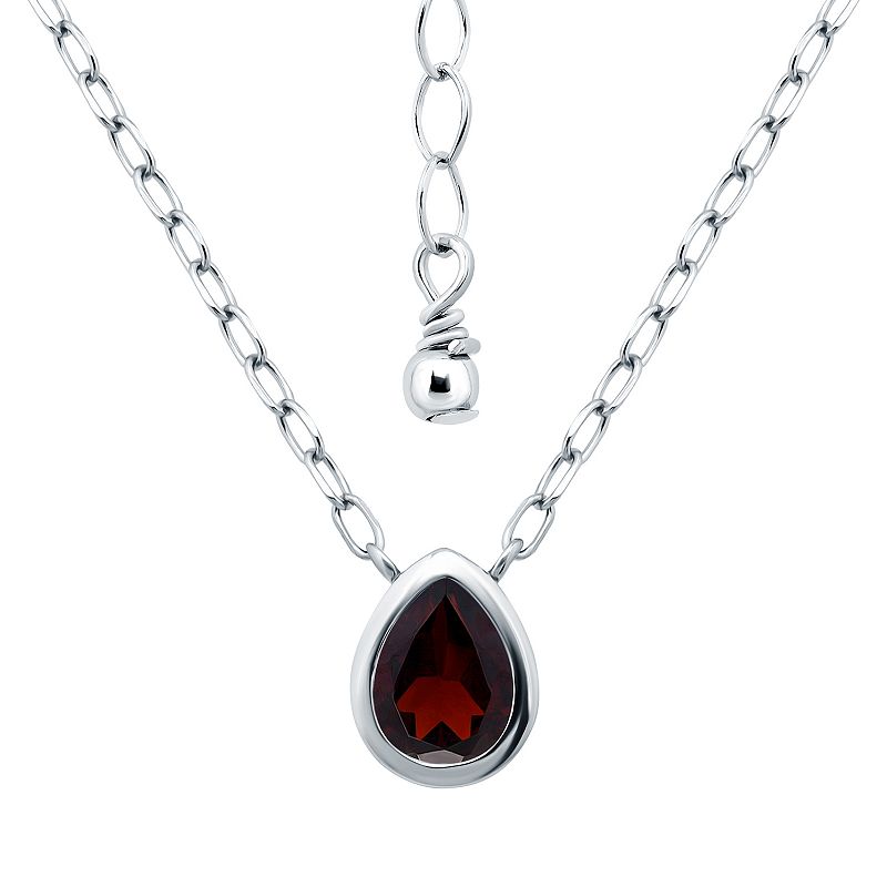 Aleure Precioso Sterling Silver Bezel Set Pear Shaped Pendant Necklace, Women's, Size: 16-18" ADJ, Red