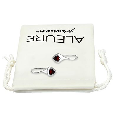 Aleure Precioso Sterling Silver Bezel Set Heart Shaped Fishhook Earrings
