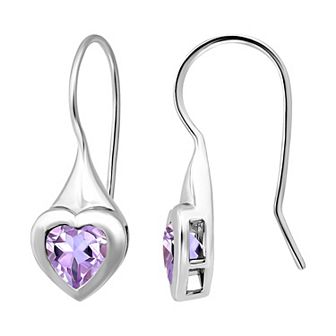 Aleure Precioso Sterling Silver Bezel Set Heart Shaped Fishhook Earrings