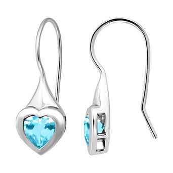Aleure Precioso Sterling Silver Bezel Set Heart Shaped Fishhook Earrings