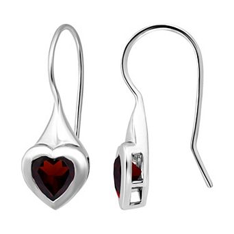Aleure Precioso Sterling Silver Bezel Set Heart Shaped Fishhook Earrings