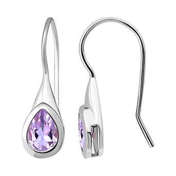 Aleure Precioso Sterling Silver Bezel Set Pear Shaped Drop Fishhook Earrings