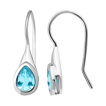 Aleure Precioso Sterling Silver Bezel Set Pear Shaped Drop Fishhook Earrings