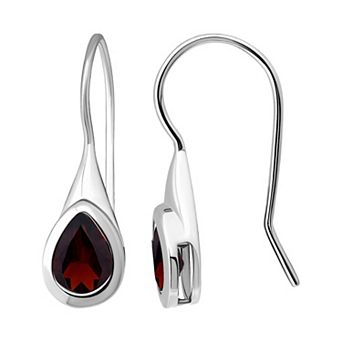 Aleure Precioso Sterling Silver Bezel Set Pear Shaped Drop Fishhook Earrings