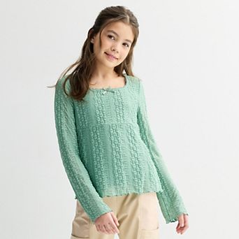 Girls 6-20 SO® Long Sleeve Lace Top in Regular & Plus Size