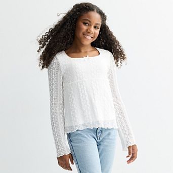 Girls 6-20 SO® Long Sleeve Lace Top in Regular & Plus Size