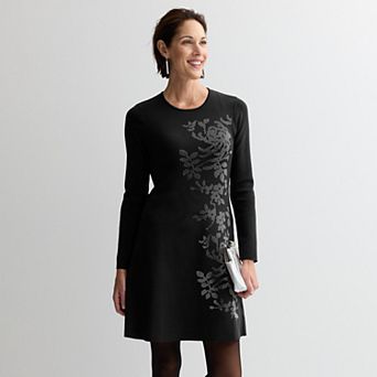 Women's London Times Long Sleeve Fit & Flare Sweater Dress