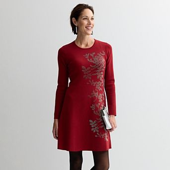 Women's London Times Long Sleeve Fit & Flare Sweater Dress