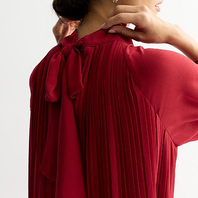 Women's London Times Mock Neck Pleated A-Line Dress