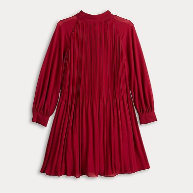 Women's London Times Mock Neck Pleated A-Line Dress