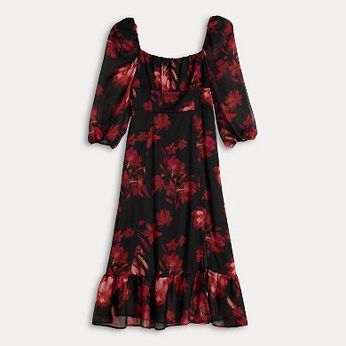 Women's London Times Long Sleeve Square Neck Midi Dress