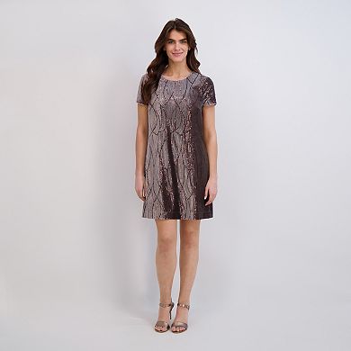 Women's London Times Short Sleeve Sequin Velvet T-Shirt Dress