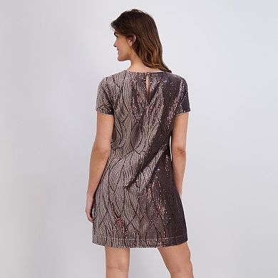 Women's London Times Short Sleeve Sequin Velvet T-Shirt Dress